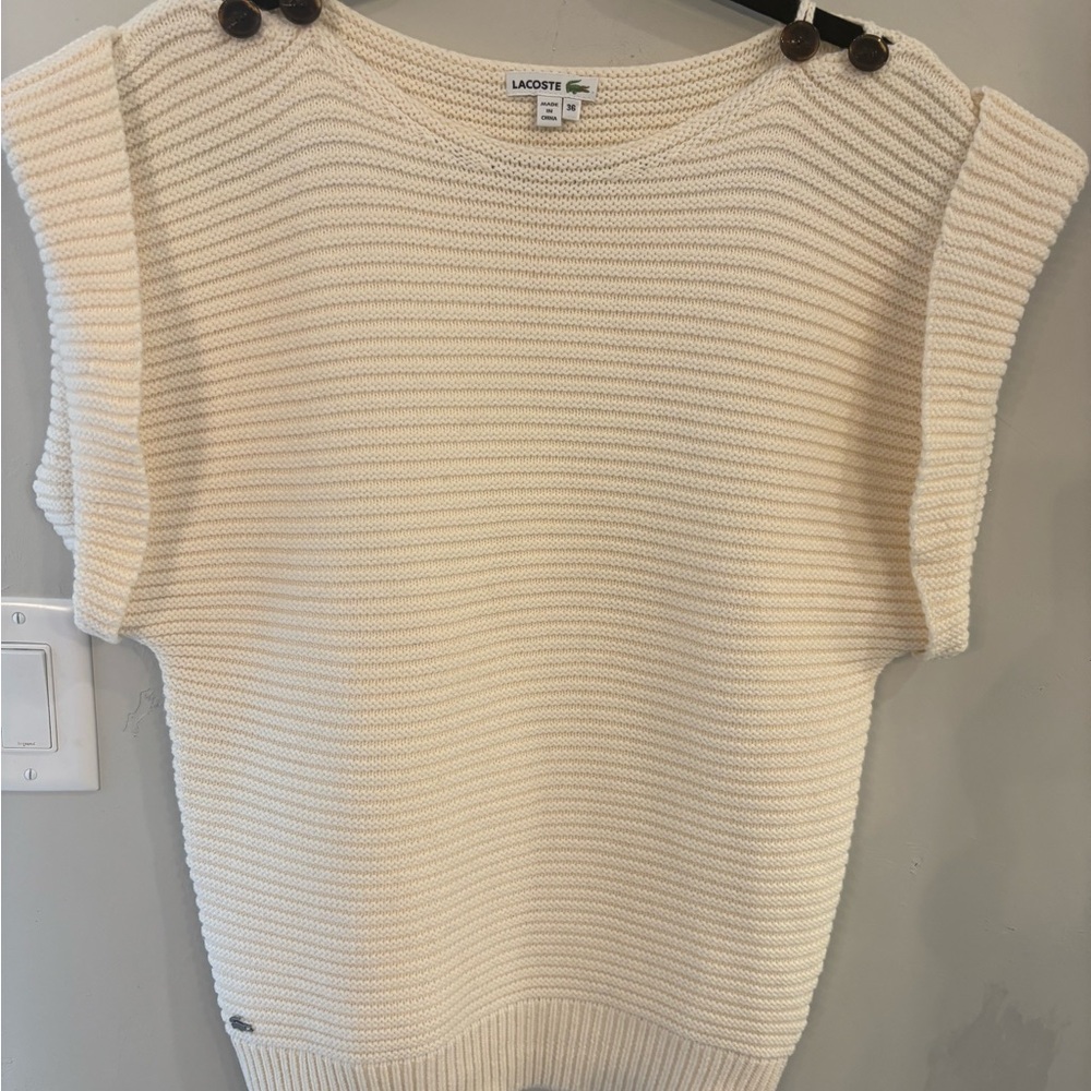 Lacoste Cream Knit Sleeveless Top with Crocodile Logo size 36